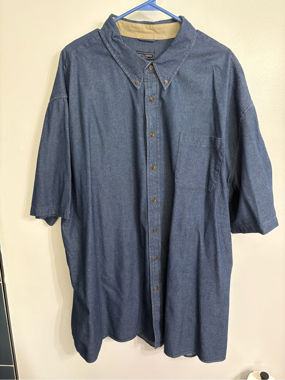 Vintage Saddlebred Shirt Mens 3XLT Tall Man Blue Denim Button Dark Jean Casual